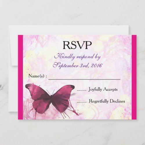 Purple Watercolor Butterfly on Pink RSVP Invitation