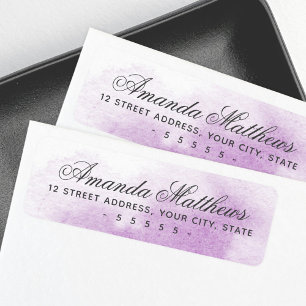 Purple watercolor calligraphy script address label