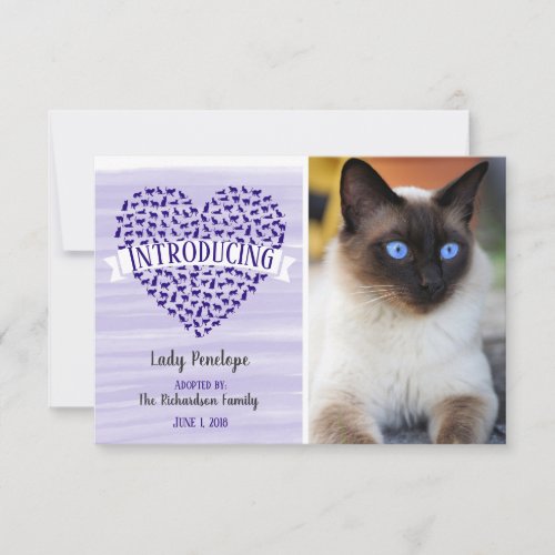 Purple Watercolor Cat Heart Pet Photo Announcement