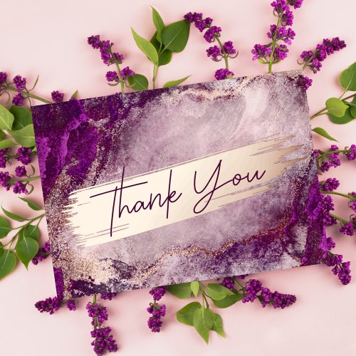  Purple Watercolor Chic Rose Gold Marble Thank You Foil Holiday Card