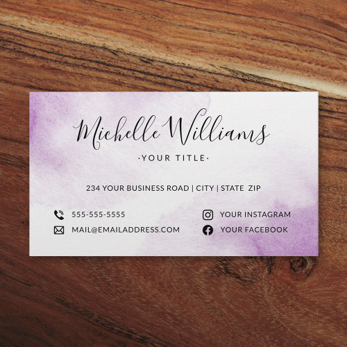 Purple watercolor chic script logo social media business card