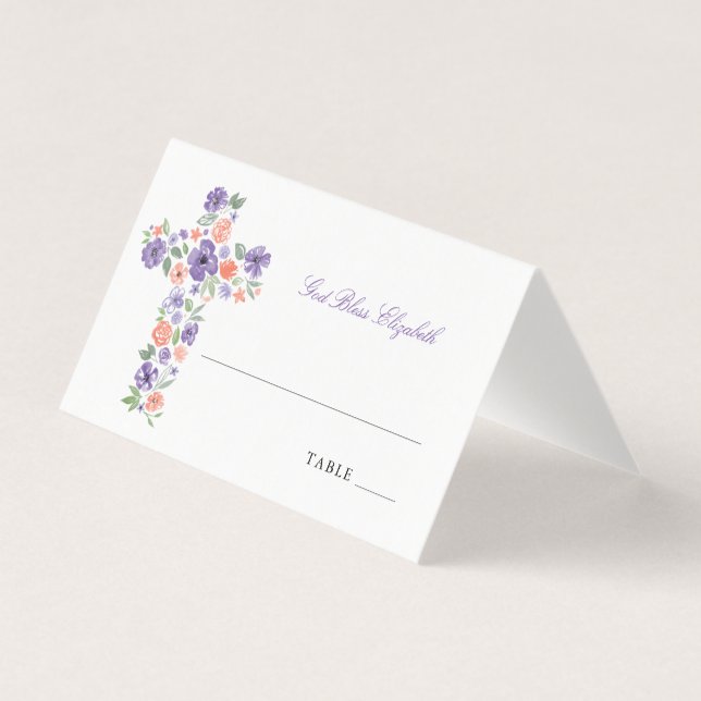 Purple Watercolor Christian Flower Cross (Front)
