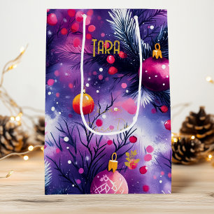 Purple Watercolor Christmas Ornaments Gift Bag