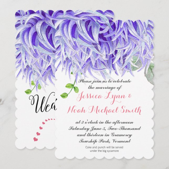Purple Watercolor Chrysanthemum Floral Wedding Invitation (Front/Back)