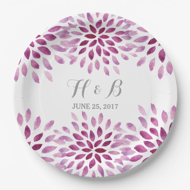 Purple Watercolor Chrysanthemum Paper Plates (Front)