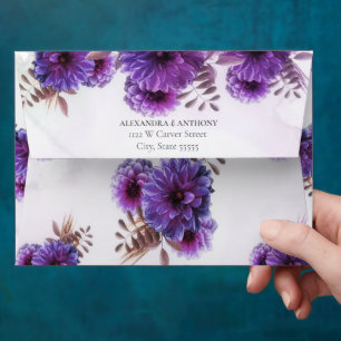 Purple Watercolor Chrysanthemum Wedding Envelope