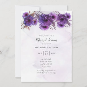 Purple Watercolor Chrysanthemum Wedding Rehearsal Invitation