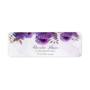 Purple Watercolor Chrysanthemum Wedding Return Label