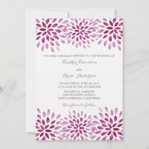 Purple Watercolor Chrysanthemums Wedding Invite
