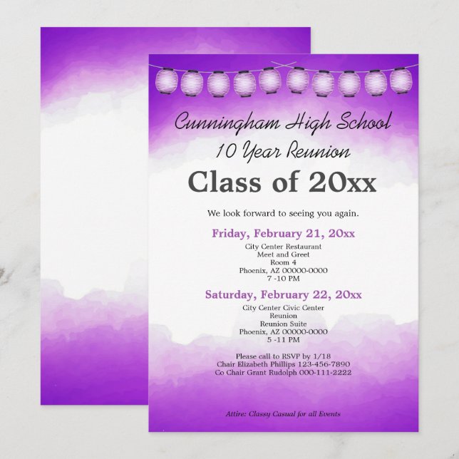 Purple Watercolor Class Reunion Template (Front/Back)