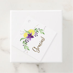 Purple Watercolor Clematis and Leaves Gracias Favor Tags