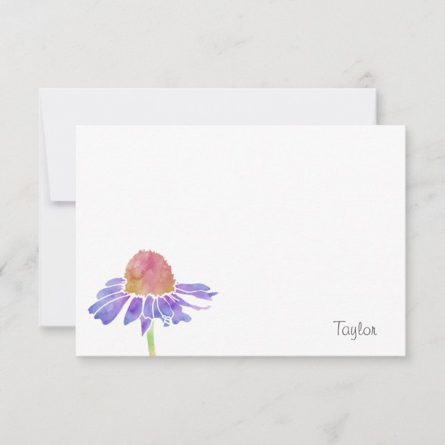 Purple Watercolor Coneflower Note Card (Front)