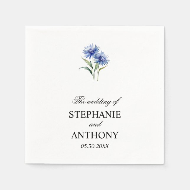 Purple Watercolor Cornflower WIldflower Wedding Napkins (Front)