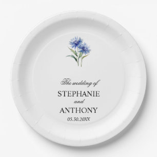 Purple Watercolor Cornflower WIldflower Wedding Paper Plates