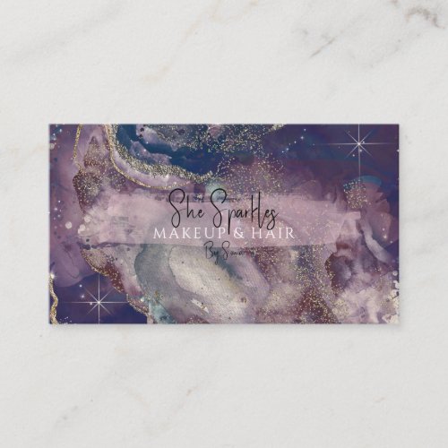 Purple Watercolor Cosmic Galaxy Sparkle Beauty Business Card