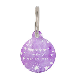 Purple Watercolor Cosmic Pet ID Tag