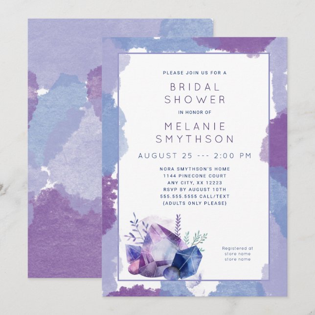 Purple Watercolor Crystal bridal shower 3963 Invitation (Front/Back)