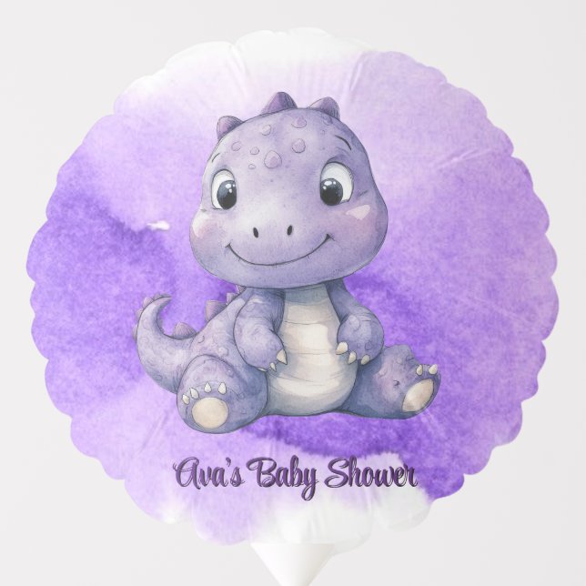Purple Watercolor Cute Dinosaur Girl Baby Shower Balloon (Front)