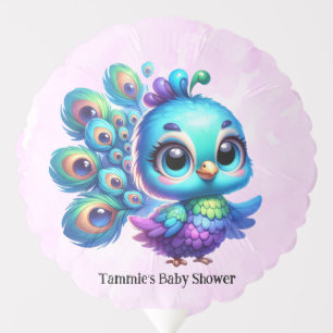 Purple Watercolor Cute Peacock Girl Baby Shower Balloon