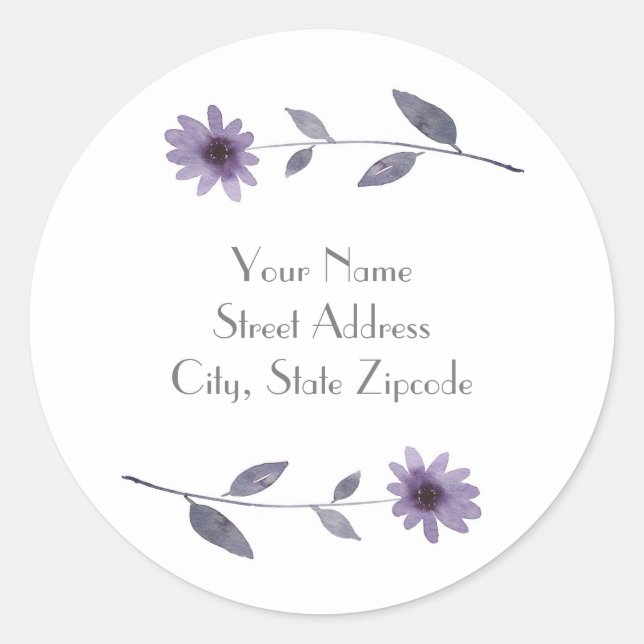 Purple Watercolor Daisy Classic Round Sticker (Front)