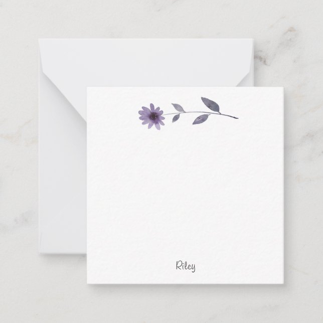 Purple Watercolor Daisy Note Card (Front)