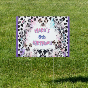 Purple Watercolor Dalmatian Pink Birthday Party Sign