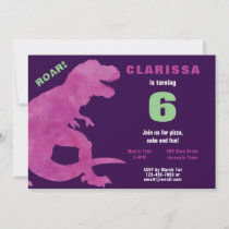 Purple Watercolor Dinosaur Birthday Invitation