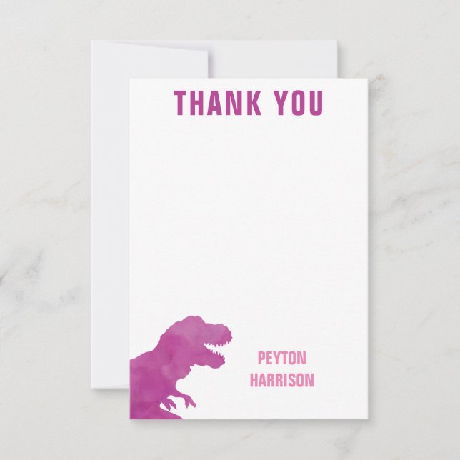 Purple Watercolor Dinosaur Personalized Thank You Card (Front)