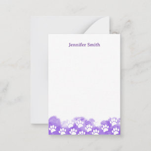 Purple Watercolor Dog Paw Personalized Stationery Note Card
