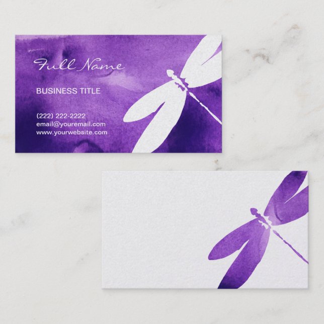 Purple Watercolor Dragonfly Business Cards (Front/Back)