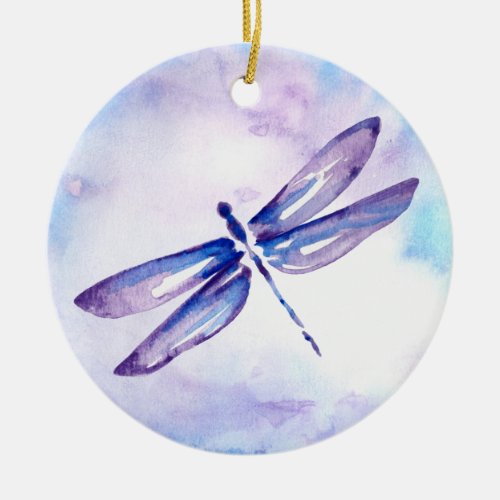 Purple Watercolor Dragonfly Christmas Ornaments