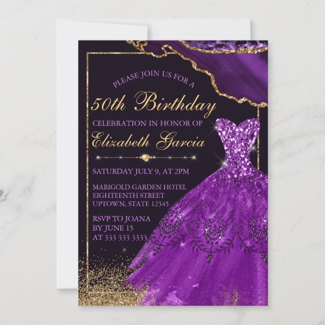 Purple Watercolor Dress agate Birthday Invitation (Front)