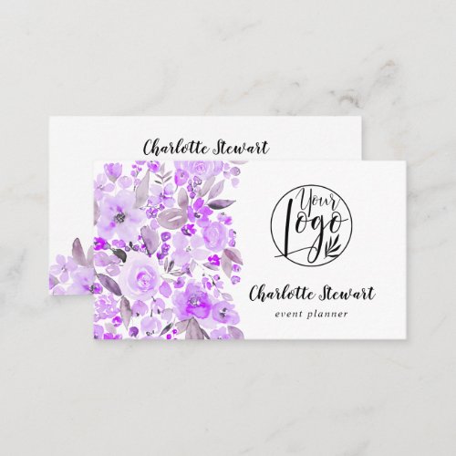 Purple watercolor event planner logo business card