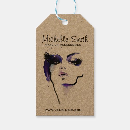 Purple watercolor face makeup artist branding gift tags