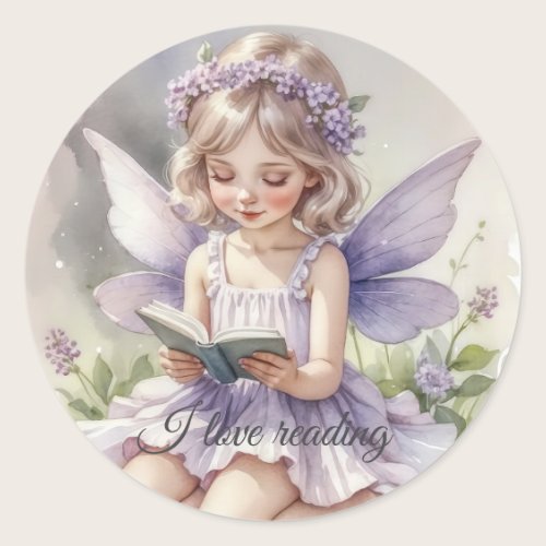 Purple Watercolor Fairy I Love Reading Sticker Purple Watercolor Fairy I Love Reading Sticker