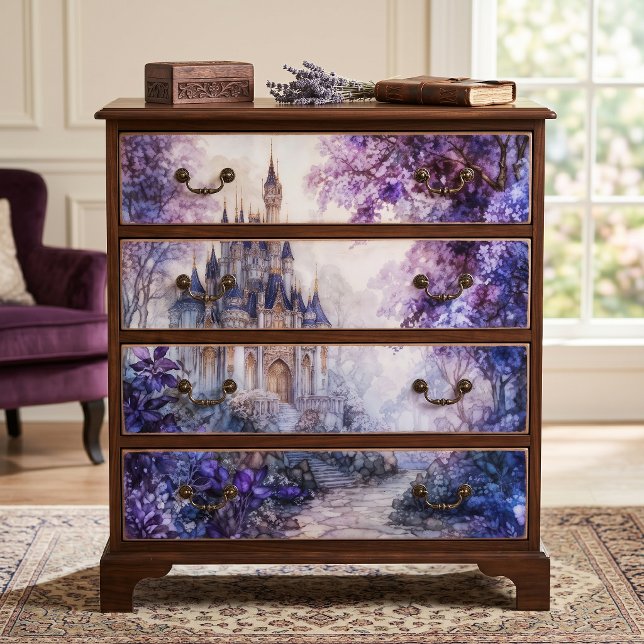 Purple Watercolor Fantasy Castle Decoupage Tissue Paper (Creator Uploaded)