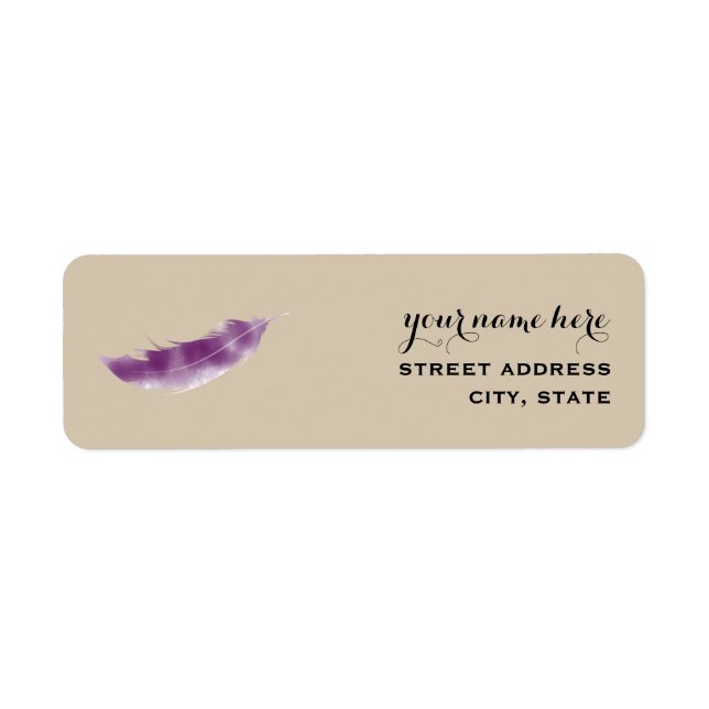 Purple Watercolor Feather Address Label (Front)