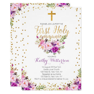 Purple First Communion 1st Holy Communion Invitations Zazzle