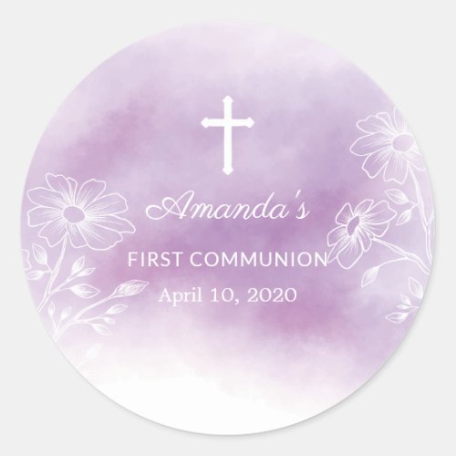 Purple Watercolor First Holy Communion Sticker