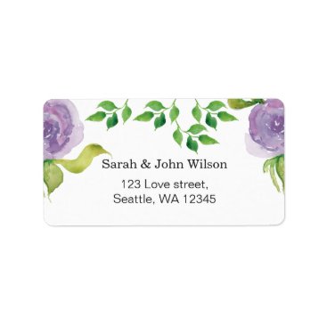 Purple watercolor floral address label