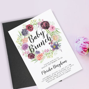 Purple Watercolor Floral Baby Brunch Invitation