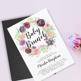 Purple Watercolor Floral Baby Brunch Invitation