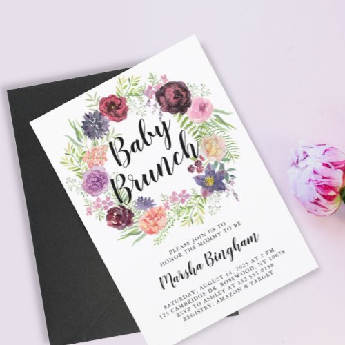 Purple Watercolor Floral Baby Brunch Invitation