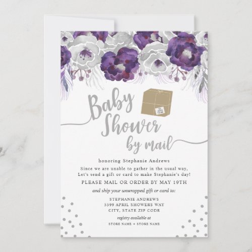 Purple Watercolor Floral Baby Shower by mail Invitation