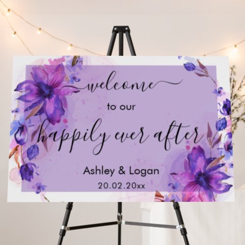 Purple Watercolor Floral Background Wedding Foam Board