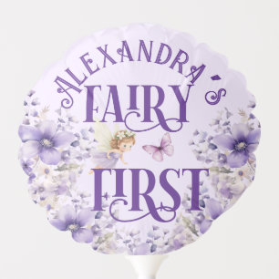 Purple Watercolor Floral Birthday Fairy First Balloon