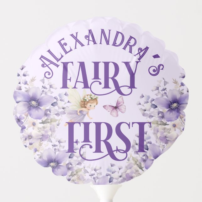 Purple Watercolor Floral Birthday Fairy First Balloon (Front)