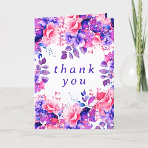 Purple Watercolor Floral Birthday Party Thank You 