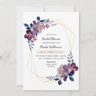 Purple Watercolor Floral Blush Bridal Shower Invitation