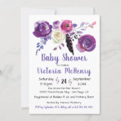 Purple watercolor Floral Boho BabyShower Invitation (Front)